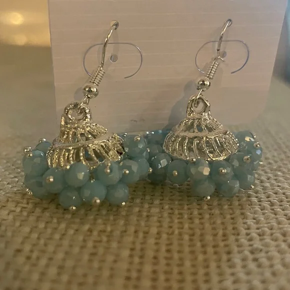 Silver and Blue Jhumkas - Picture 4 of 4
